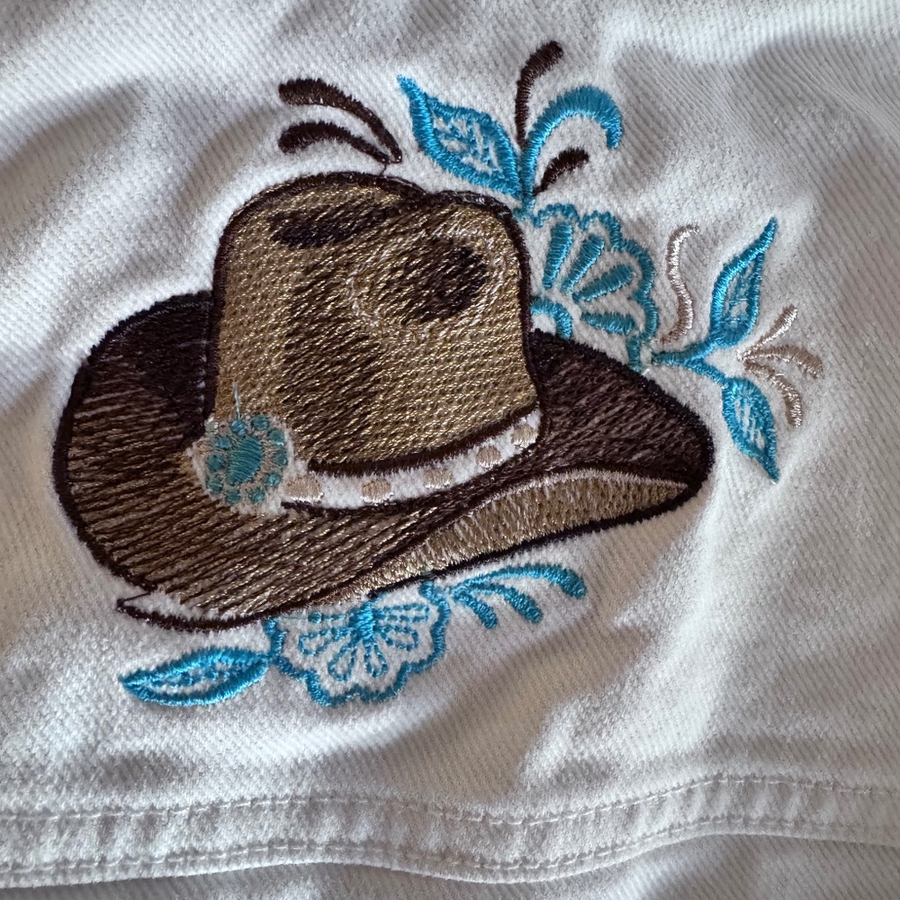 White Denim Vest - Western Embroidery - size L - Gap Jeans - EXCELLENT condition